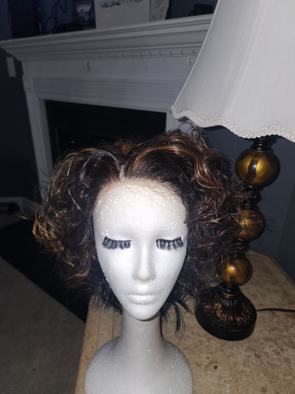 Short Curly Women’s Wig in Dark Brown with Blonde Highlights